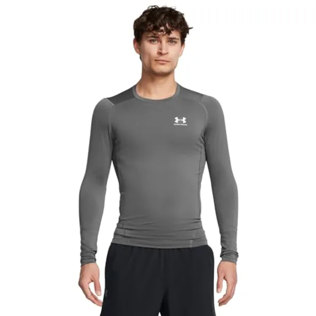 Under Armour pour homme. 1361524 T-shirt HeatGear gris (S/M), Sport, Multisport, Polyester, Manche longue