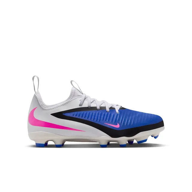 Bottes de football nike phantom 6 low acad fg/mg enfant bleu/blan