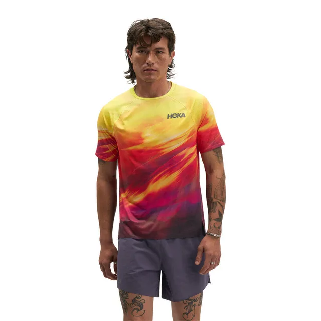 HOKA T-shirt à manches courtes Race Day pour Homme en Hoka Citrus Prt Taille S | T-Shirts
