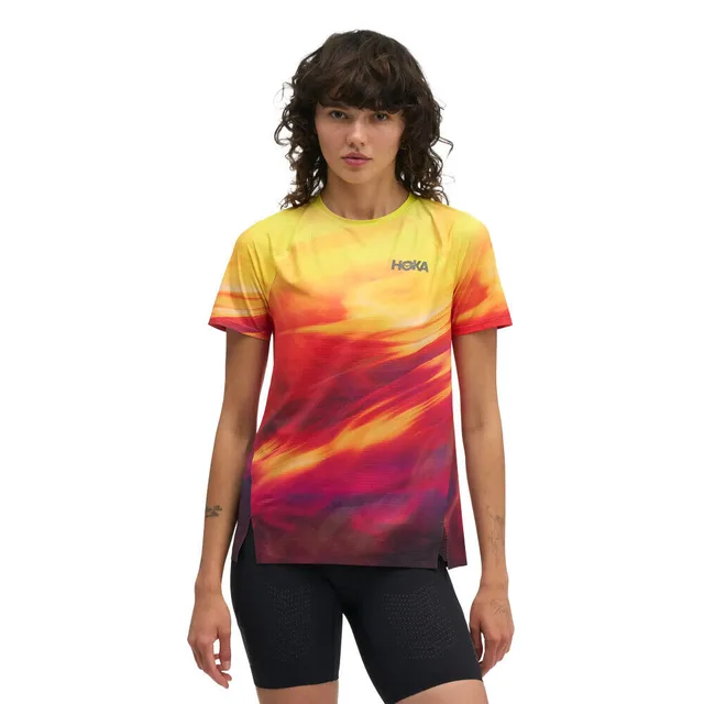 HOKA T-shirt à manches courtes Race Day pour Femme en Hoka Citrus Prt Taille L | T-Shirts