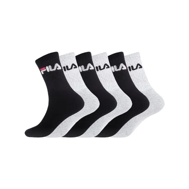 Fila Chaussette Homme Coton - Lot de 6 - Chaussettes Sport Homme, Gris et Noir, Taille 43/46