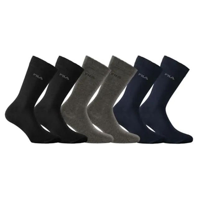FILA Chaussette Homme Sport - Lot de 6 - Chaussettes Hautes Homme, Tennis, Taille 39/42 - Gris foncé/Bleu marine/Noir