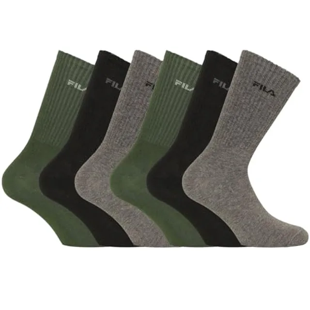 FILA Chaussette Homme Sport - Lot de 6 - Chaussettes Hautes Homme, Tennis, Taille 43/46 - Kaki/Beige/Noir
