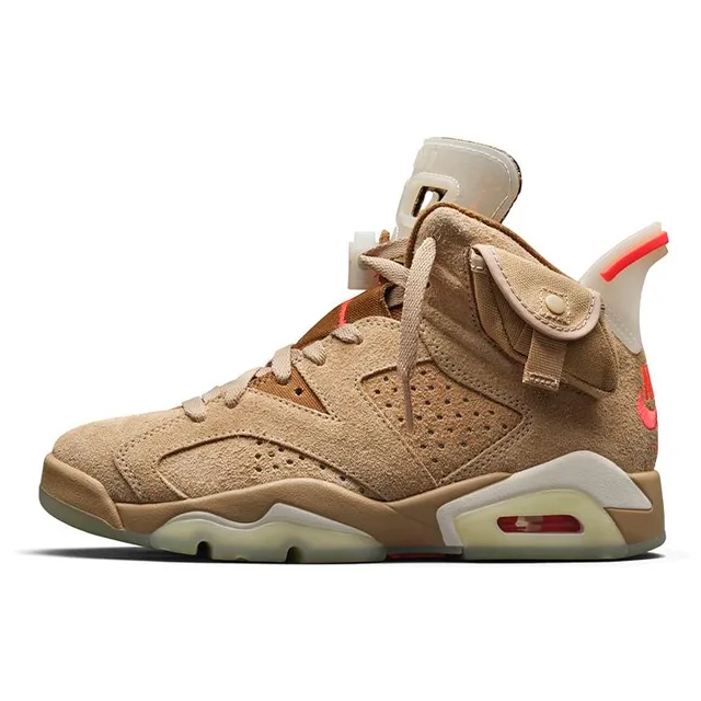 Travis Scott x Air Jordan 6 Retro British Khaki Sneakers Unisexe Tan Voile Rouge Vif DH0690-200