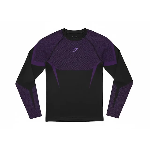 Gymshark L/S Muscle Fit T-shirt Black/Athletic Purple - XL