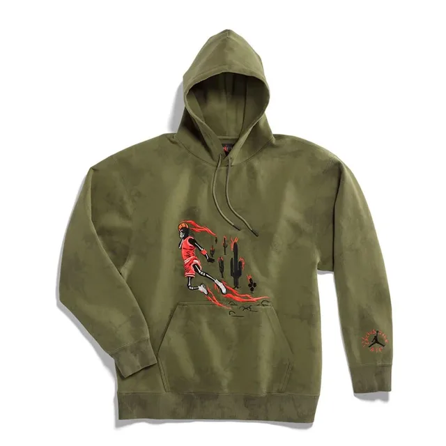 Travis Scott Jordan Washed Suede Hoodie Olive - M - Olive